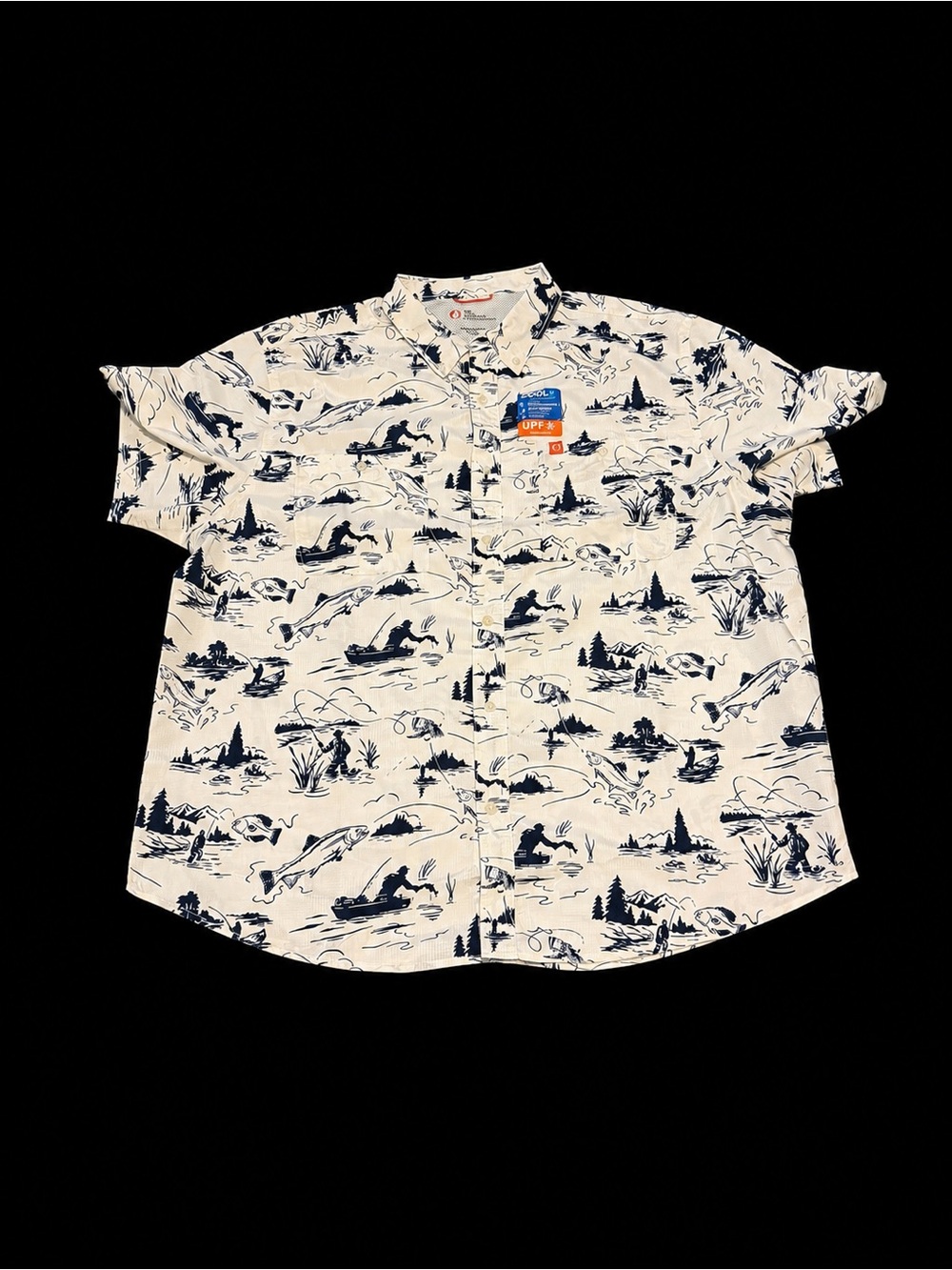 he American Outdoorsman Fishing Print UPF 40 Shirt XXL